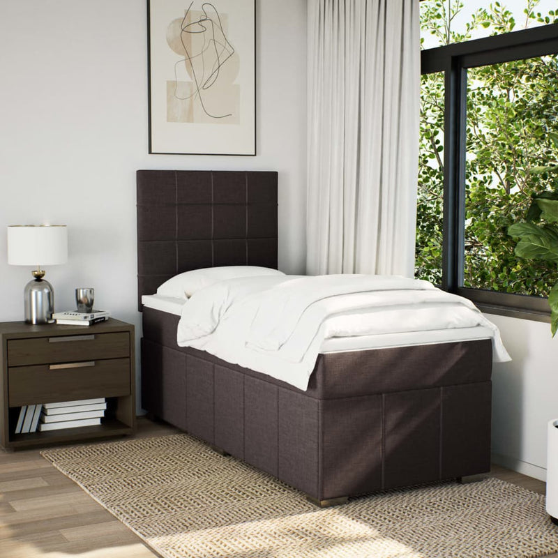 Pat box spring cu saltea, maro închis, 100x200 cm, textil