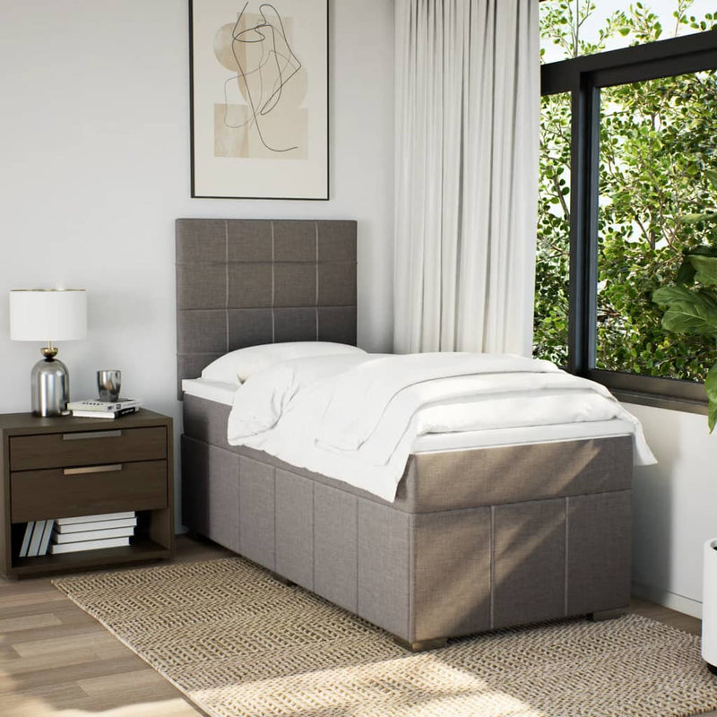 Pat box spring cu saltea, gri taupe, 100x200 cm, textil