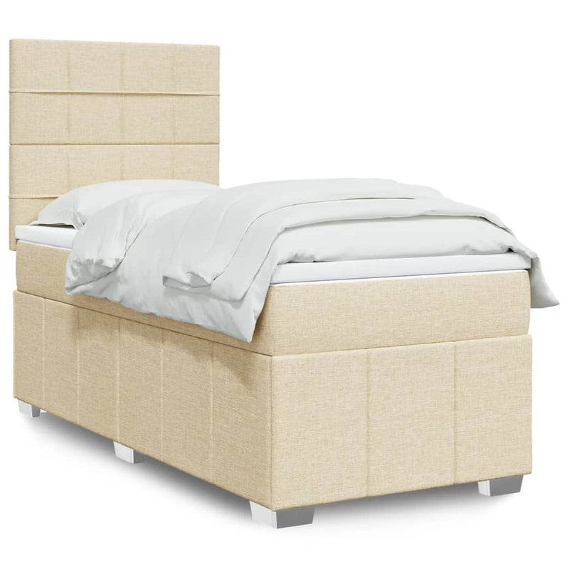 Pat box spring cu saltea, crem, 100x200 cm, textil