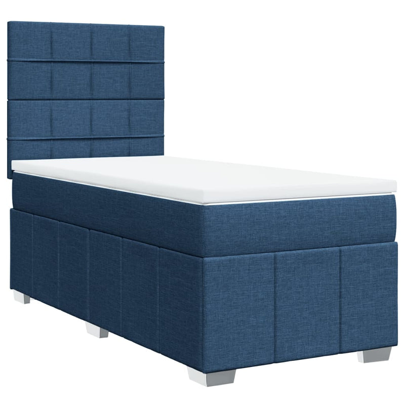 Pat box spring cu saltea, albastru, 100x200 cm, textil