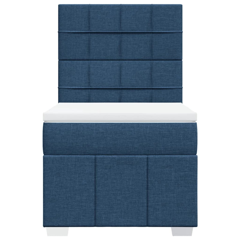 Pat box spring cu saltea, albastru, 100x200 cm, textil