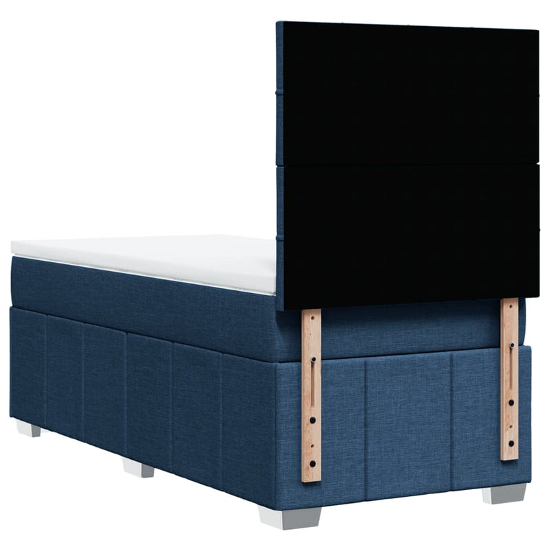 Pat box spring cu saltea, albastru, 100x200 cm, textil