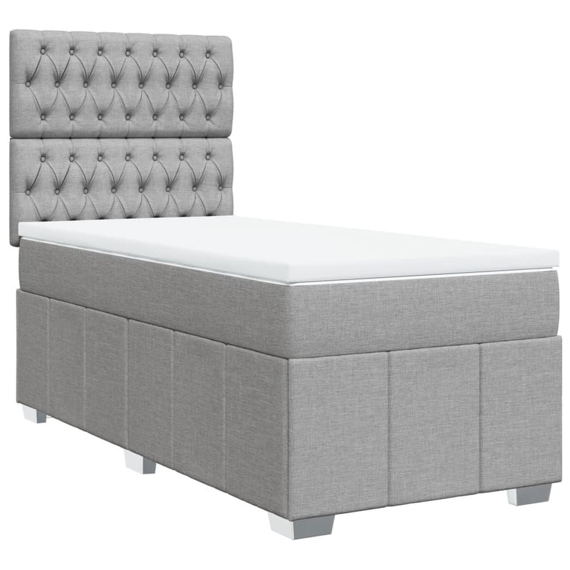 Pat box spring cu saltea, gri deschis, 100x200 cm, textil