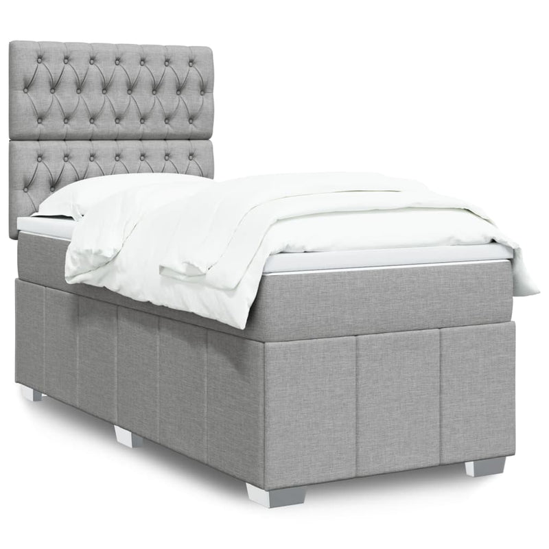 Pat box spring cu saltea, gri deschis, 100x200 cm, textil