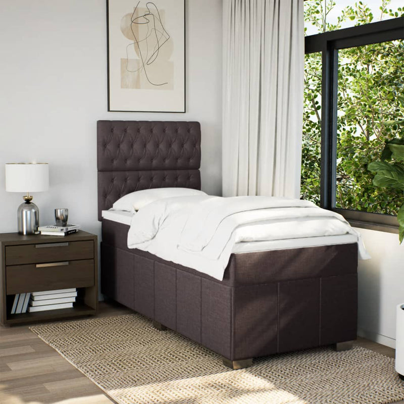 Pat box spring cu saltea, maro închis, 100x200 cm, textil