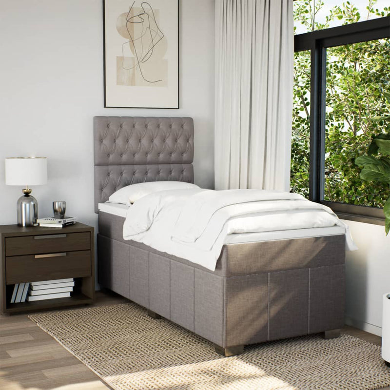 Pat box spring cu saltea, gri taupe, 100x200 cm, textil