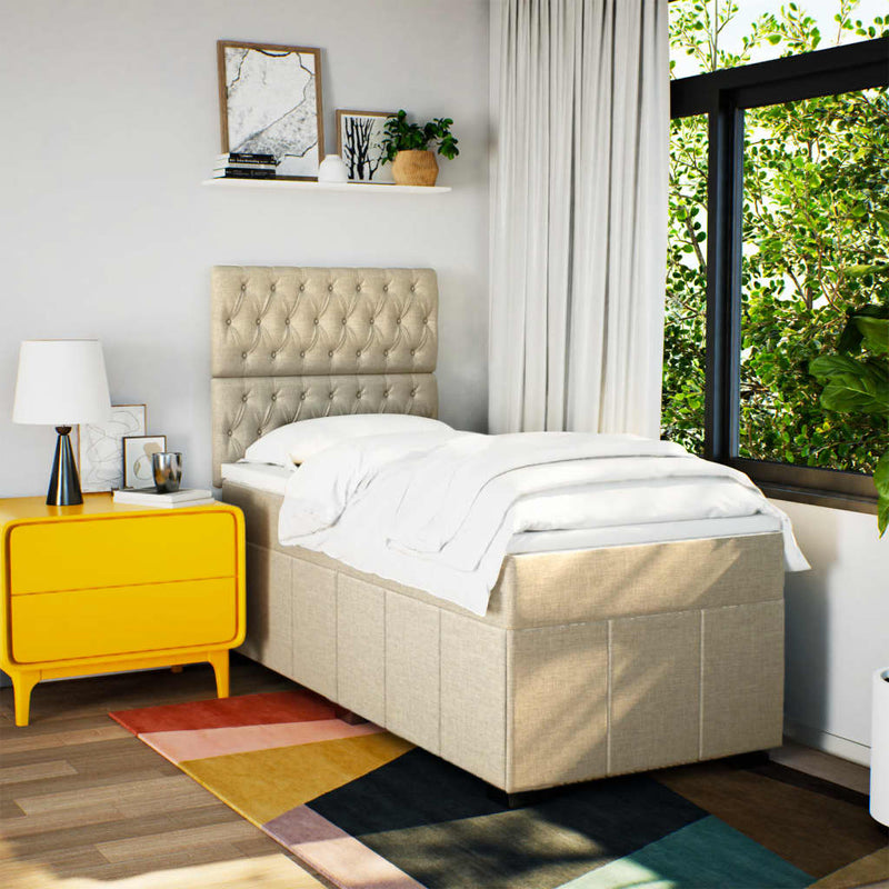 Pat box spring cu saltea, crem, 100x200 cm, textil