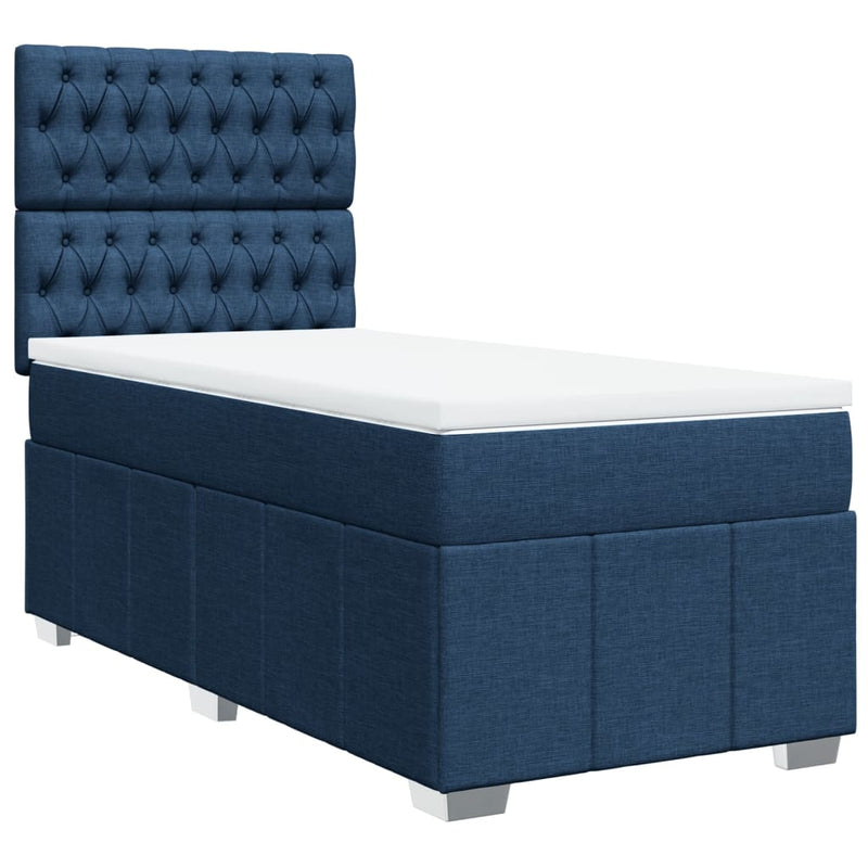 Pat box spring cu saltea, albastru, 100x200 cm, textil