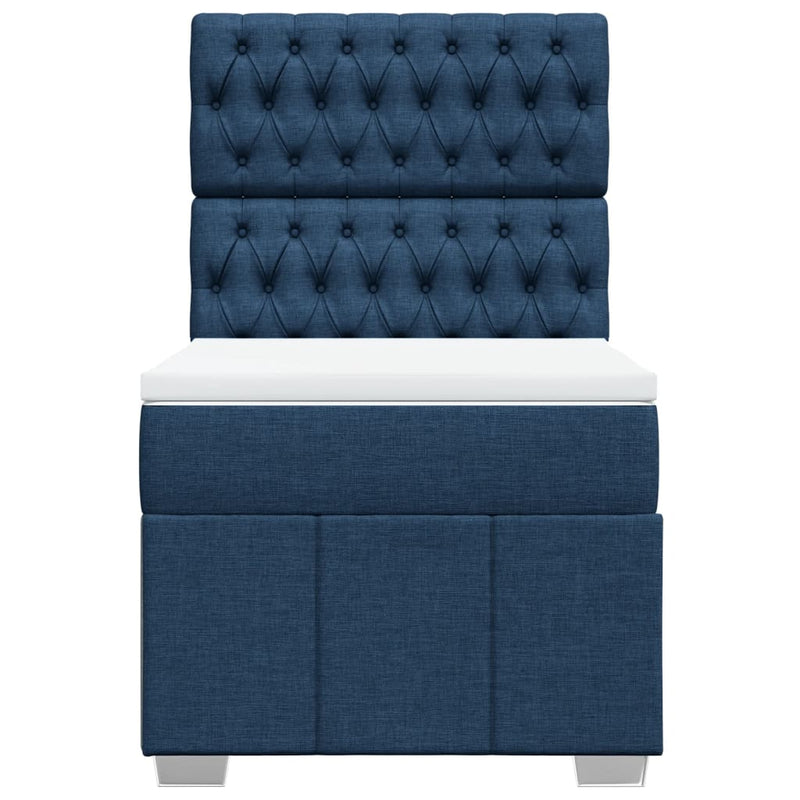 Pat box spring cu saltea, albastru, 100x200 cm, textil