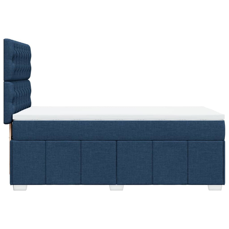 Pat box spring cu saltea, albastru, 100x200 cm, textil