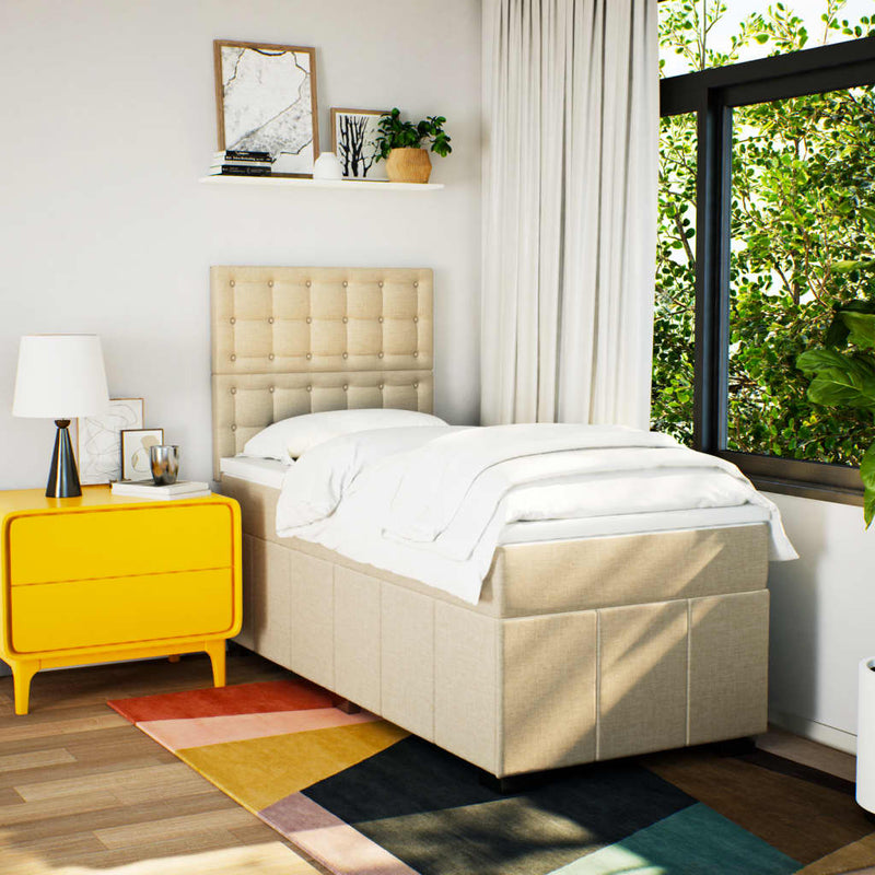 Pat box spring cu saltea, crem, 100x200 cm, textil
