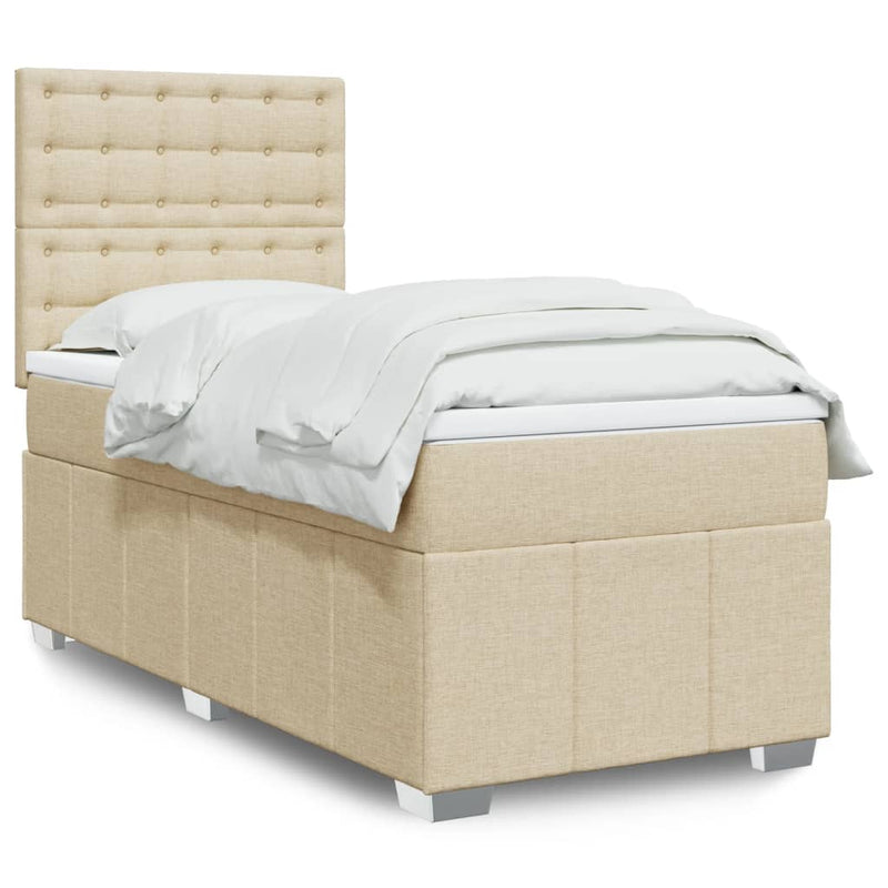 Pat box spring cu saltea, crem, 100x200 cm, textil