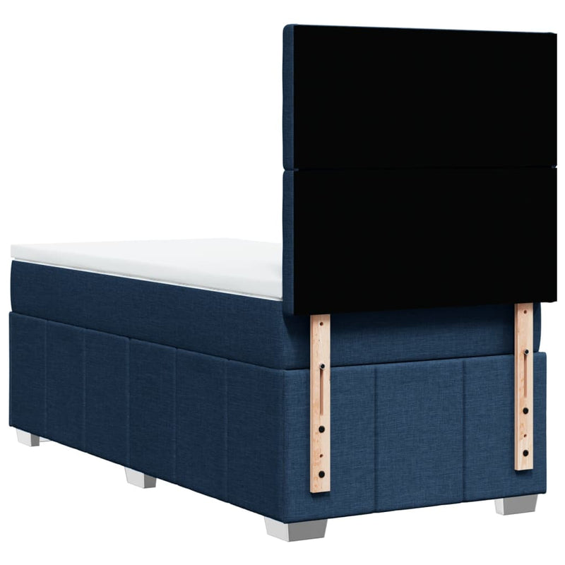 Pat box spring cu saltea, albastru, 100x200 cm, textil