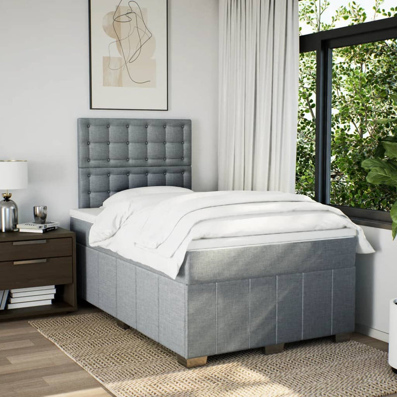 Pat box spring cu saltea, gri deschis, 120x190 cm, textil
