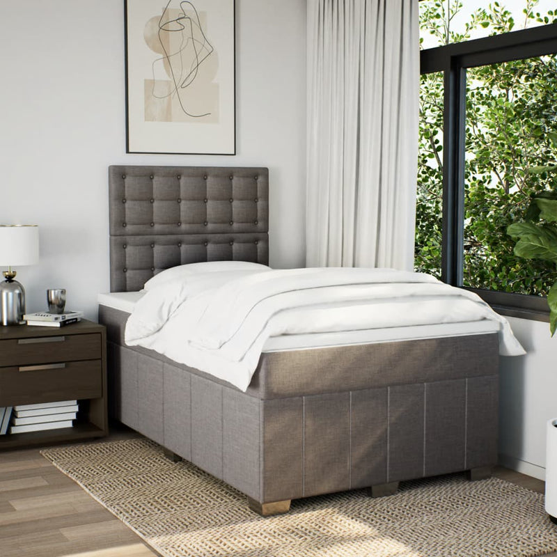 Pat box spring cu saltea, taupe, 120x190 cm material textil
