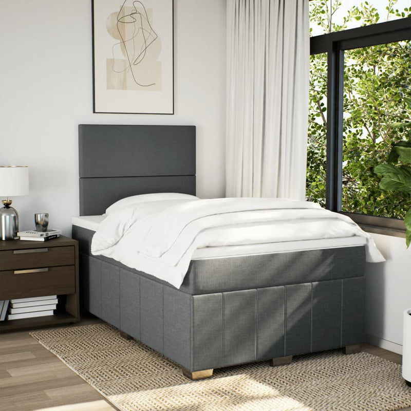 Pat box spring cu saltea, gri închis, 120x200 cm, textil