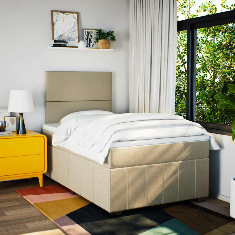 Pat box spring cu saltea, crem, 120x200 cm, textil
