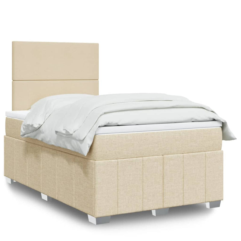 Pat box spring cu saltea, crem, 120x200 cm, textil