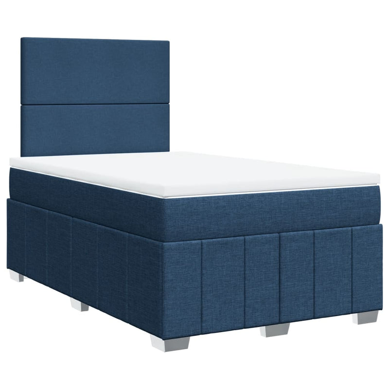 Pat box spring cu saltea, albastru, 120x200 cm, textil