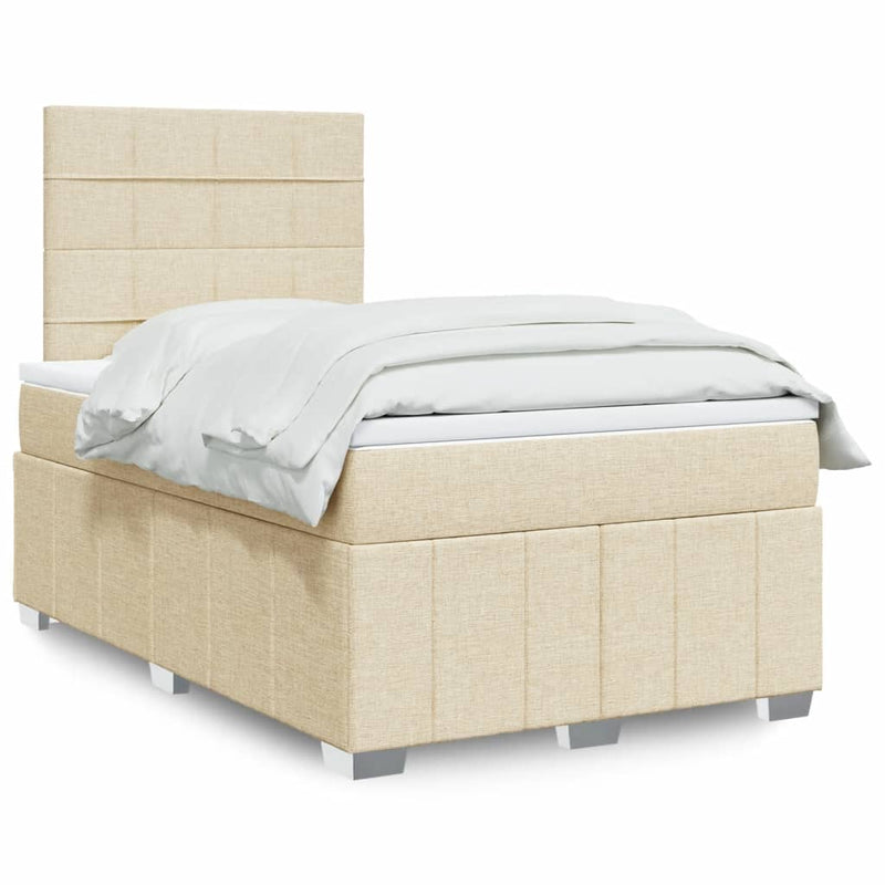 Pat box spring cu saltea, crem, 120x200 cm, textil