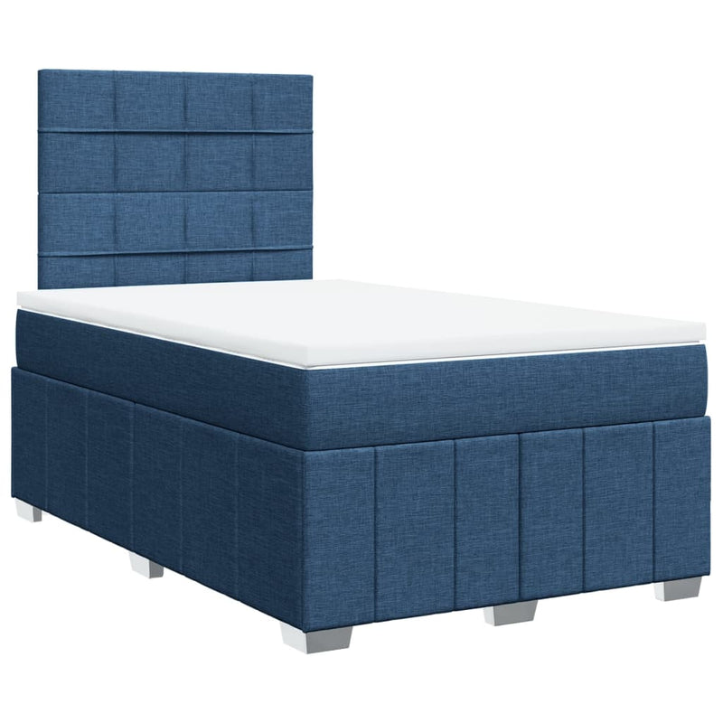 Pat box spring cu saltea, albastru, 120x200 cm, textil