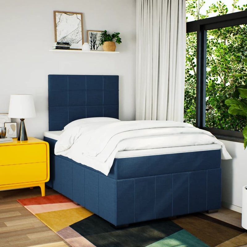 Pat box spring cu saltea, albastru, 120x200 cm, textil