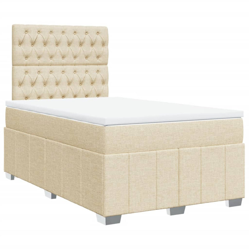 Pat box spring cu saltea, crem, 120x200 cm, textil