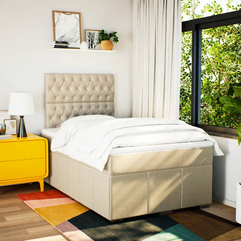 Pat box spring cu saltea, crem, 120x200 cm, textil