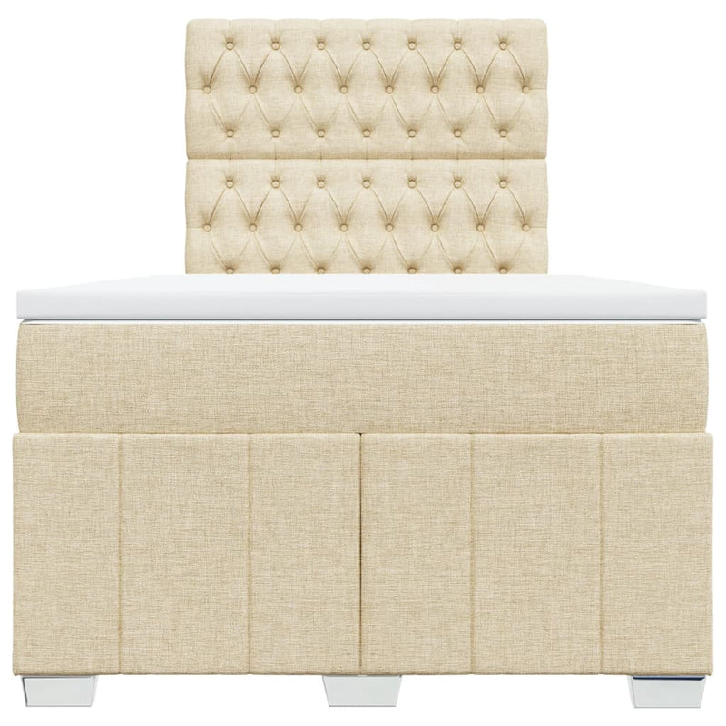Pat box spring cu saltea, crem, 120x200 cm, textil