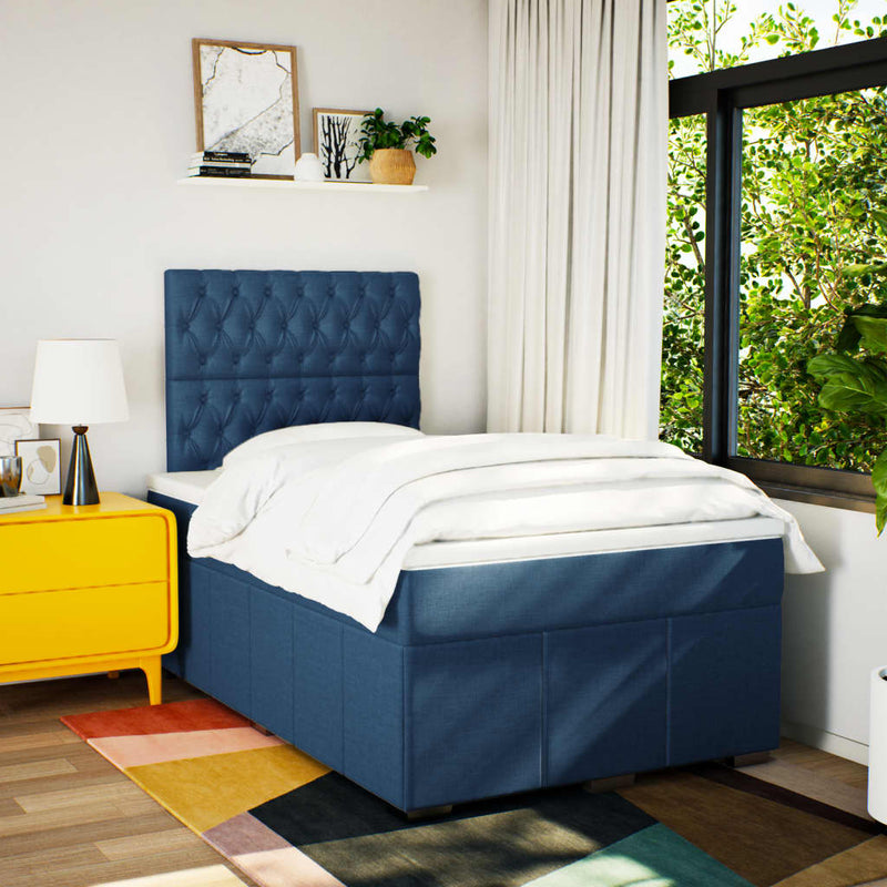 Pat box spring cu saltea, albastru, 120x200 cm, textil