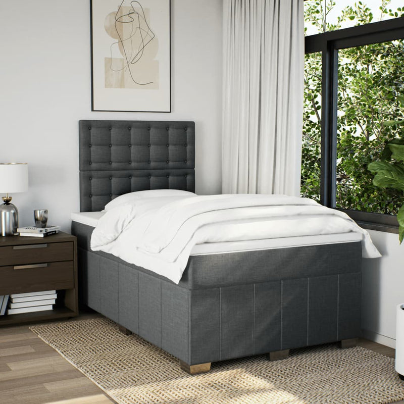 Pat box spring cu saltea, gri închis, 120x200 cm, textil