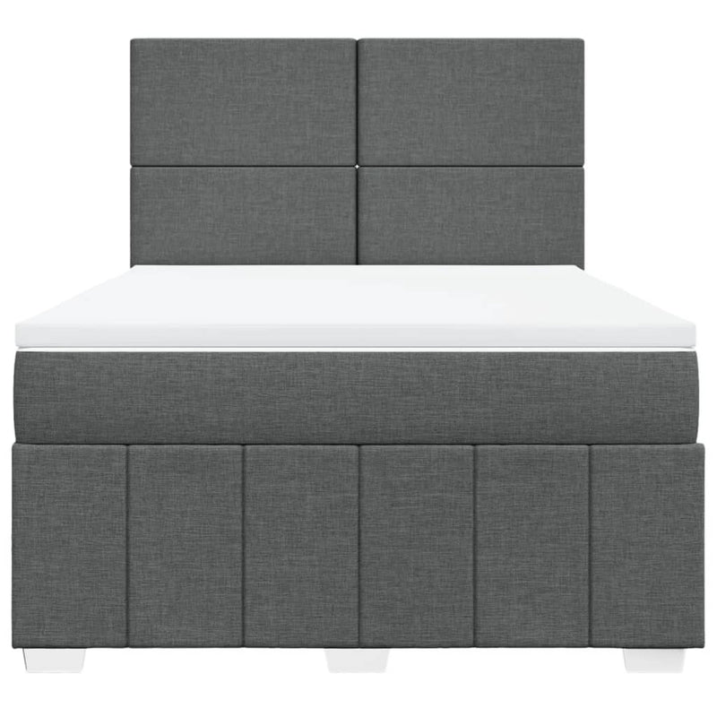 Pat box spring cu saltea, gri închis, 140x190 cm, textil