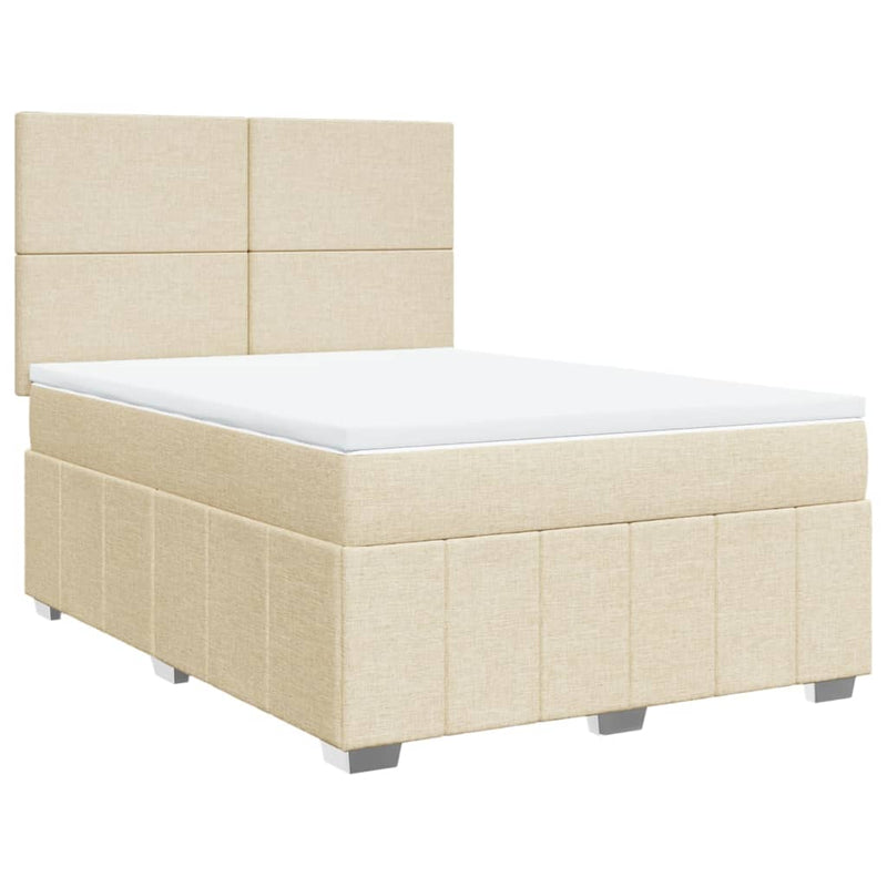 Pat box spring cu saltea, crem, 140x200 cm, textil