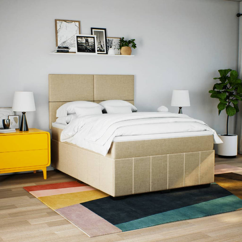 Pat box spring cu saltea, crem, 140x200 cm, textil