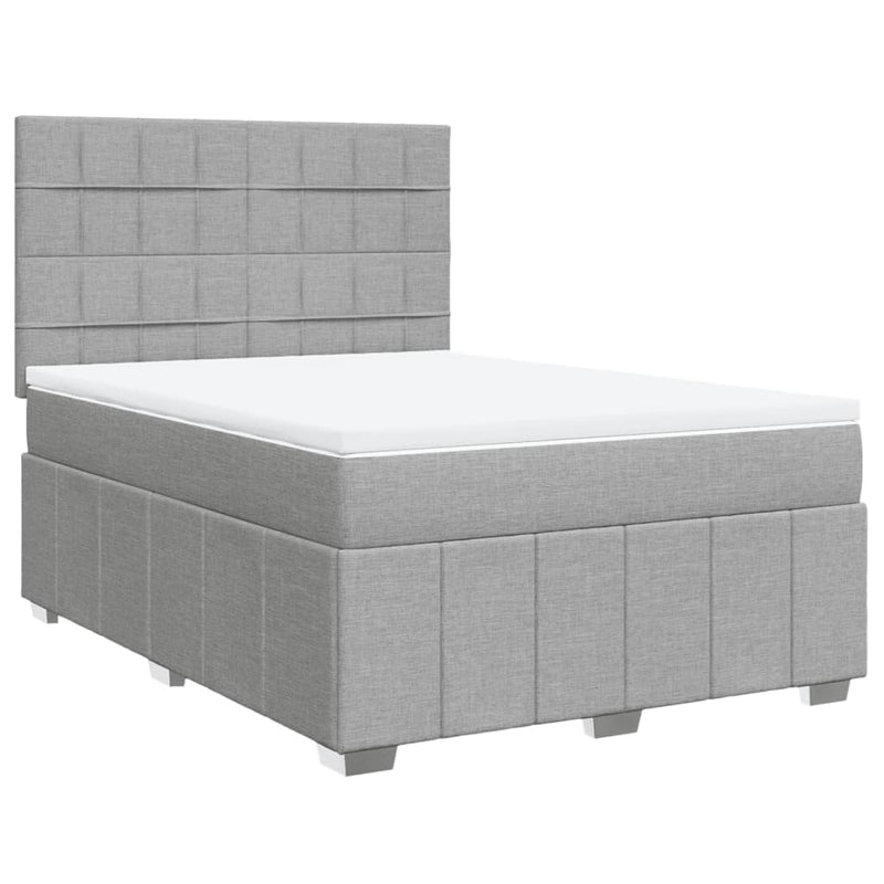 Pat box spring cu saltea, gri deschis, 140x190 cm, textil