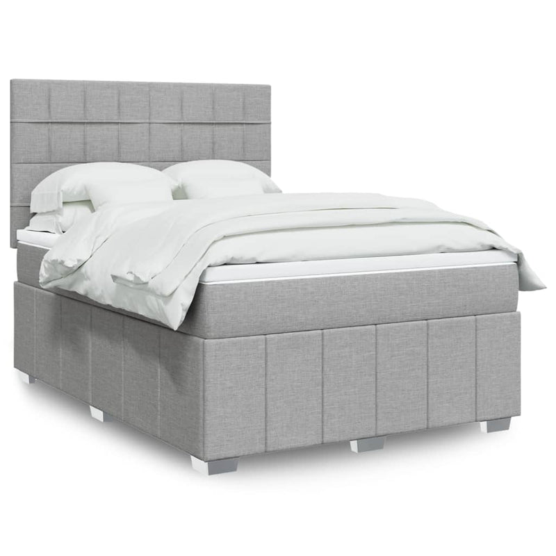 Pat box spring cu saltea, gri deschis, 140x190 cm, textil