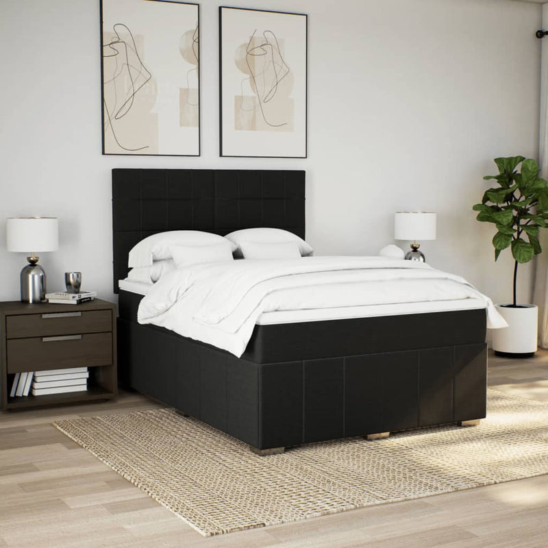 Pat box spring cu saltea, negru, 140x190 cm, textil