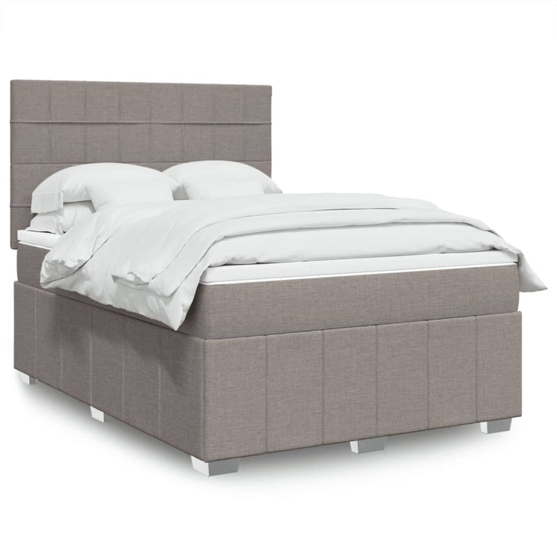 Pat box spring cu saltea, gri taupe, 140x200 cm, textil