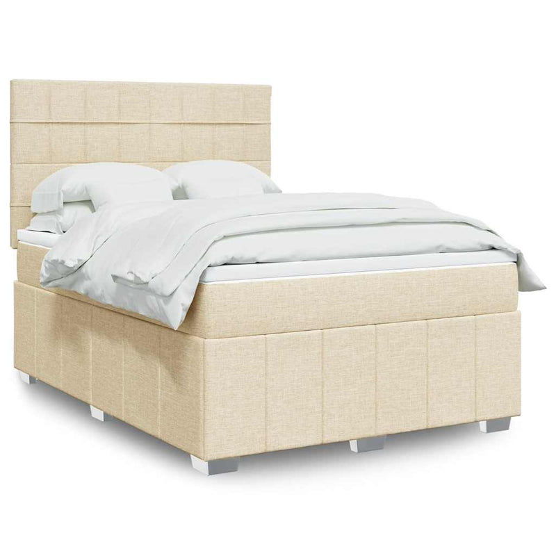 Pat box spring cu saltea, crem, 140x200 cm, textil