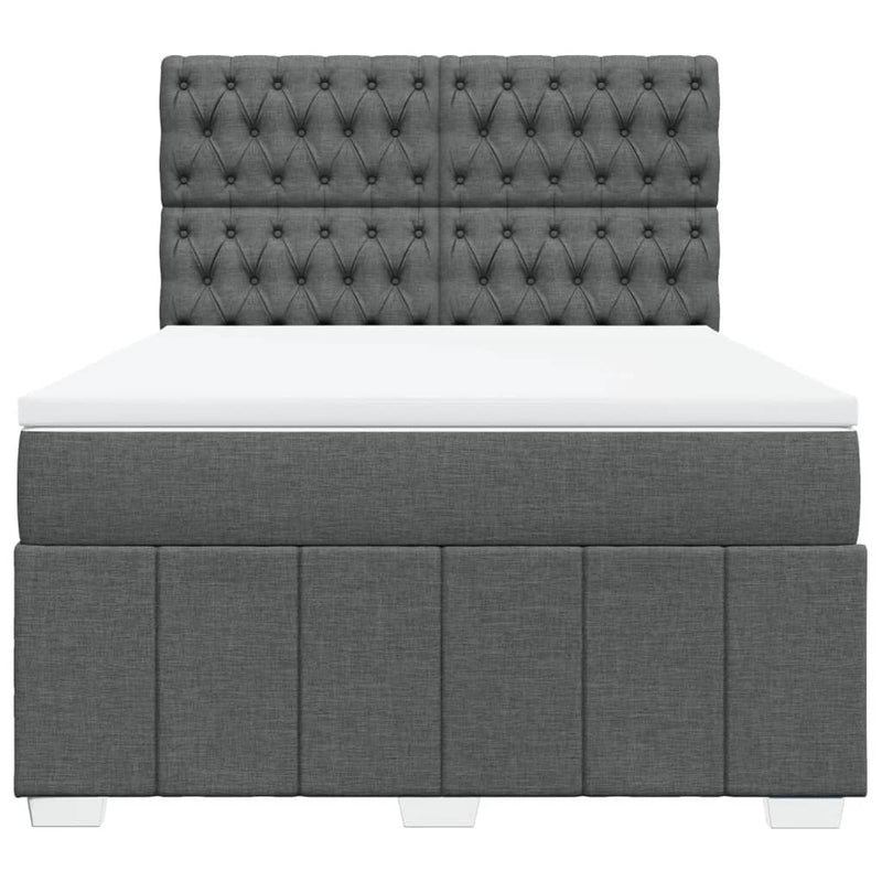 Pat box spring cu saltea, gri închis, 140x190 cm, textil