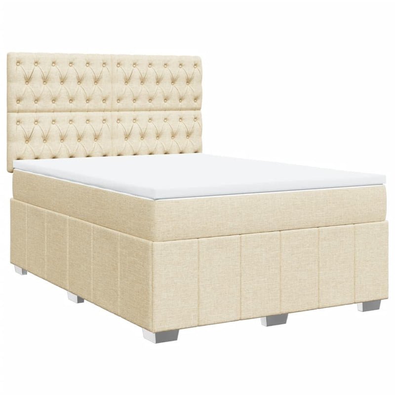 Pat box spring cu saltea, crem, 140x200 cm, textil