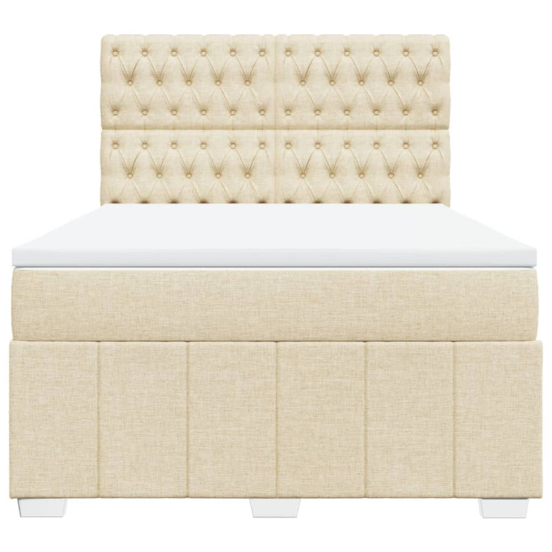 Pat box spring cu saltea, crem, 140x200 cm, textil