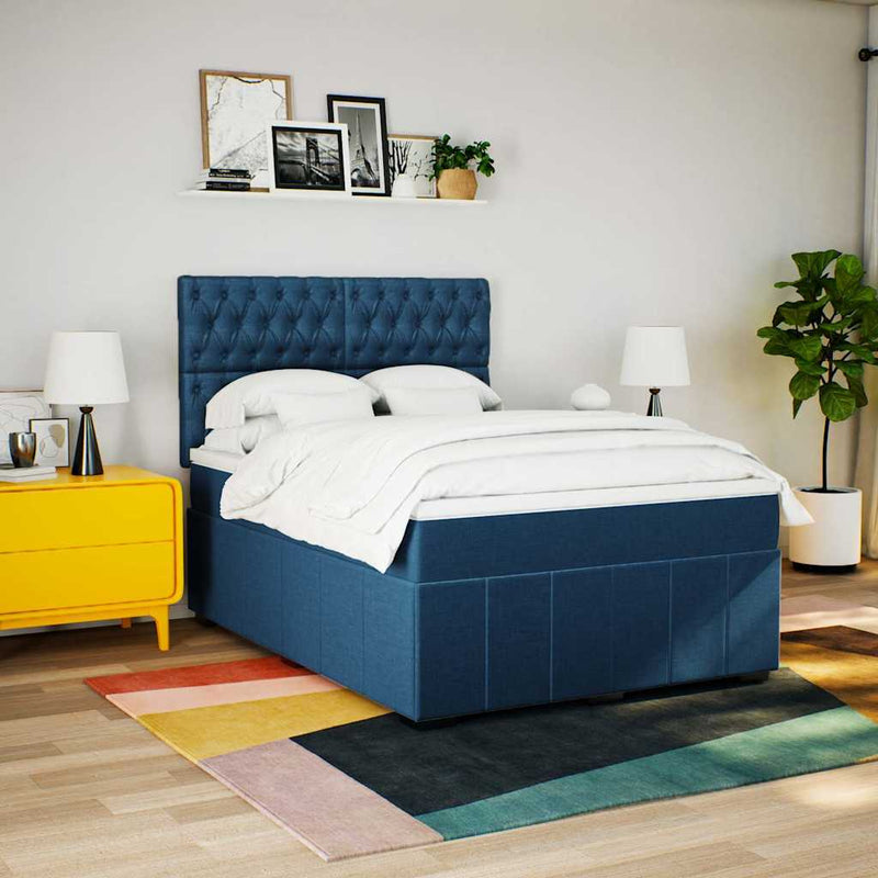 Pat box spring cu saltea, albastru, 140x200 cm, textil