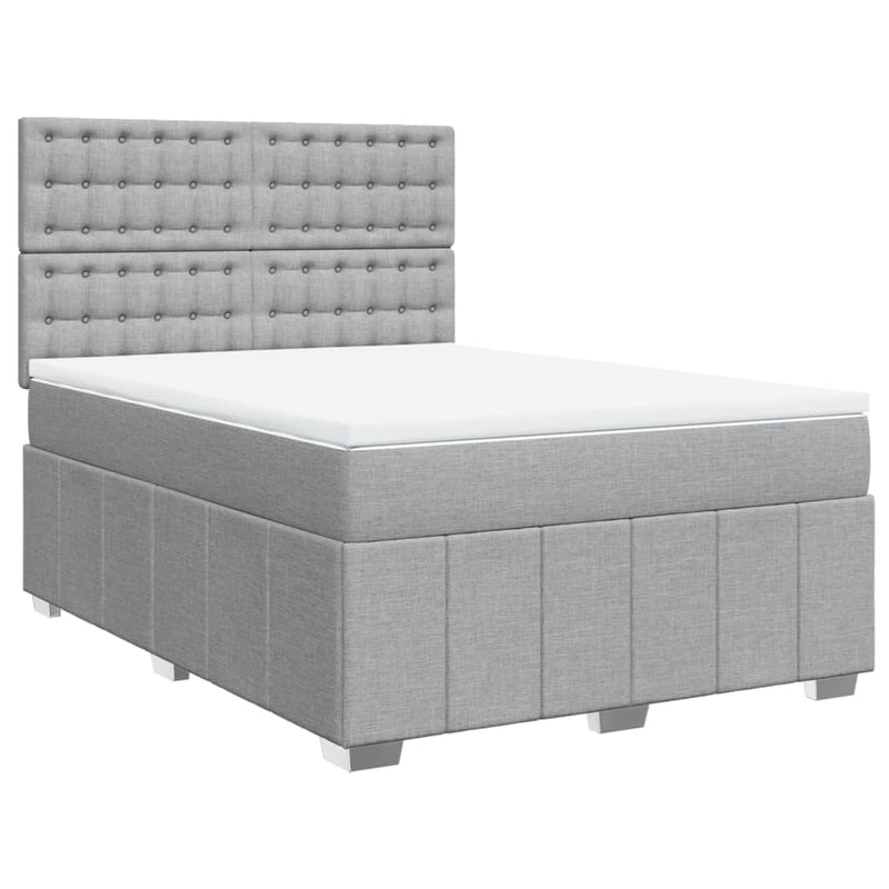 Pat box spring cu saltea, gri deschis, 140x190 cm, textil