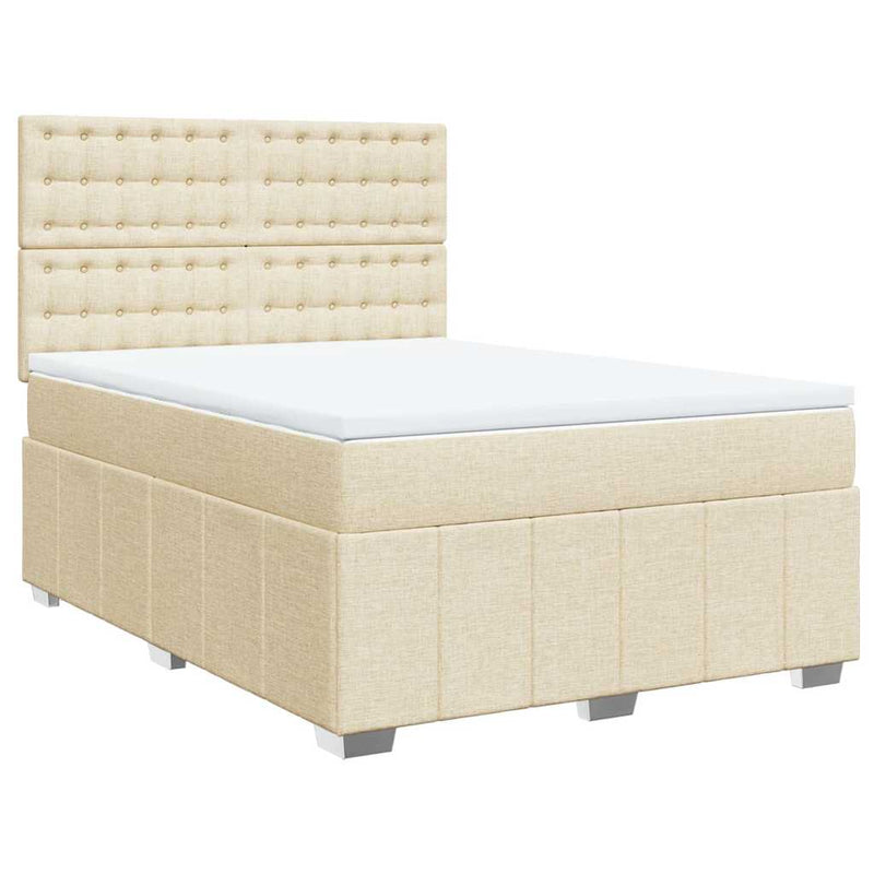 Pat box spring cu saltea, crem, 140x200 cm, textil