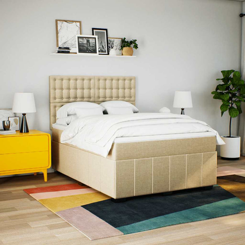 Pat box spring cu saltea, crem, 140x200 cm, textil