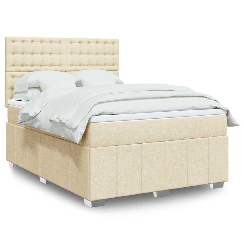 Pat box spring cu saltea, crem, 140x200 cm, textil