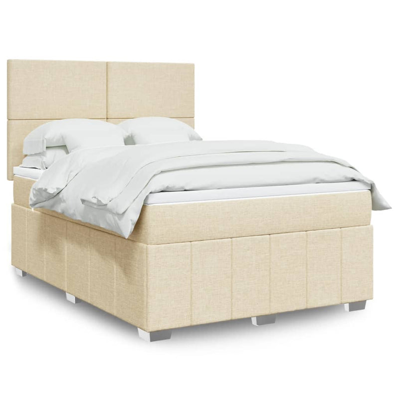 Pat continental cu saltea, crem, 140x200 cm, material textil