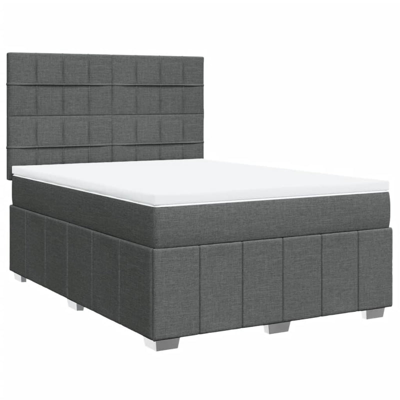 Pat box spring cu saltea, gri închis, 140x200 cm, textil
