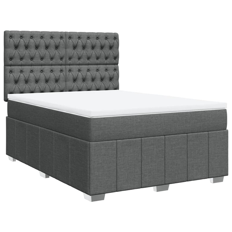 Pat box spring cu saltea, gri închis, 140x200 cm, textil
